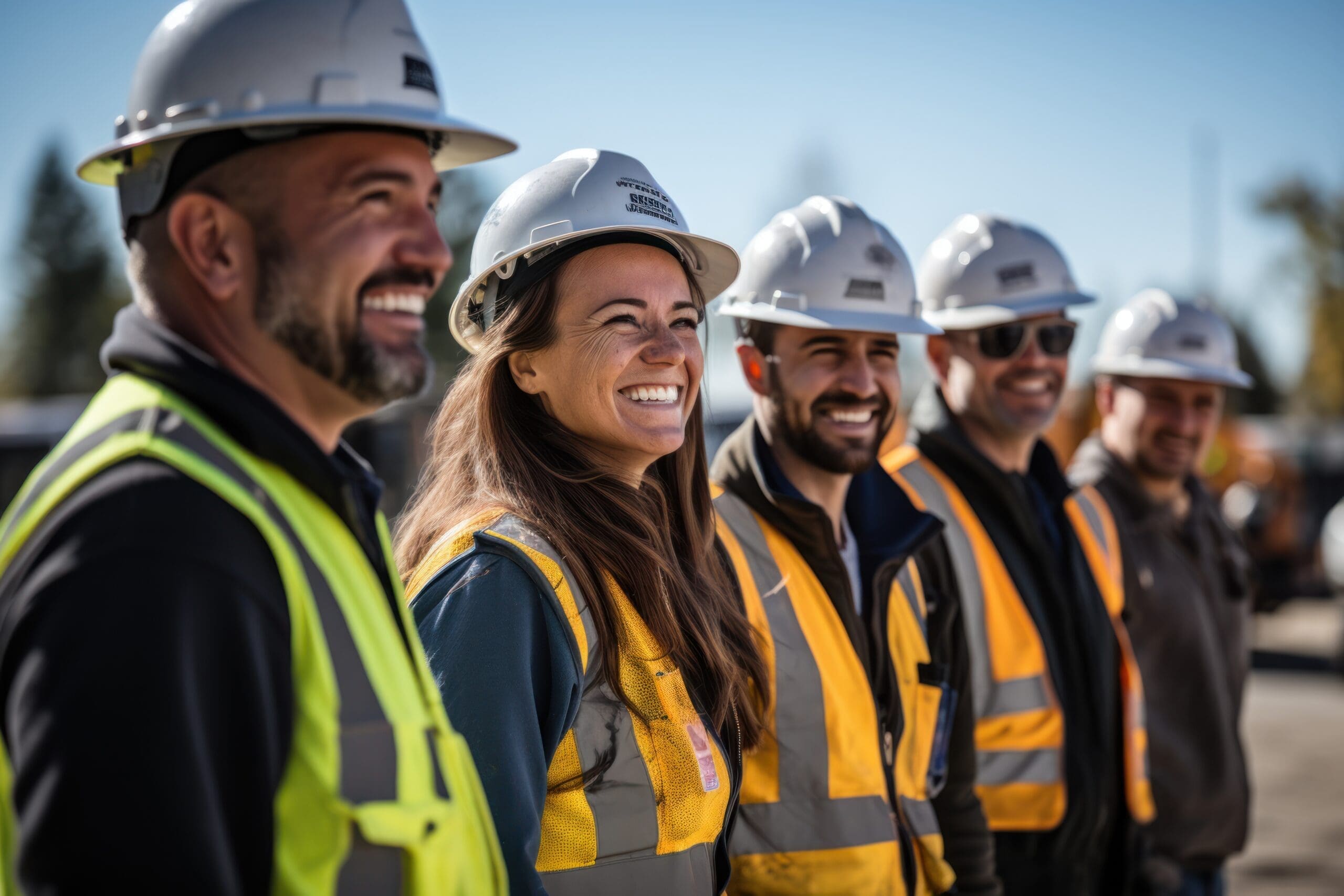 Builder team working at the construction site, labor day, and workers' importance team construction worker Employees working in an open office space