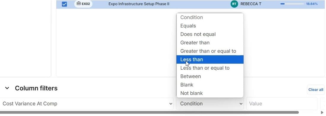 conditional logic for capital project data
