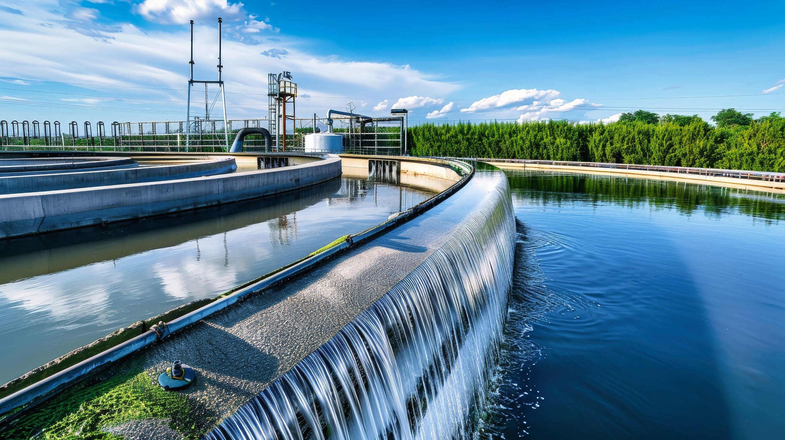 Water flows through an industrial water treatment plant, cleansing the liquid in a complex system of pipes and filtration units Project professional working on contracts for new mega project